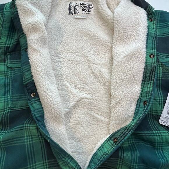 Marmot NWT men's Ridgefield green  plaid sherpa lined shirt jacket size L - Picture 7 of 13